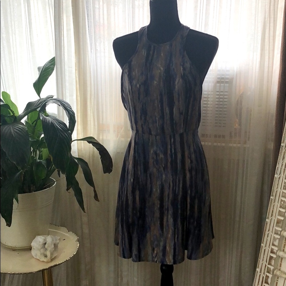 Sexy silky watercolor blue and purple midi dress